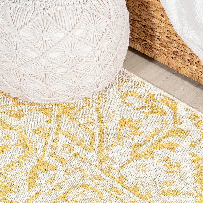JONATHAN Y Boho Medallion Indoor Outdoor Area Rug 5X8 Cream/Yellow, Estrella - Image 8