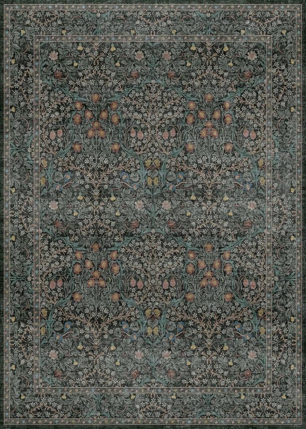 Vintage Washable Dark Green 10x14 Rug - Image 2