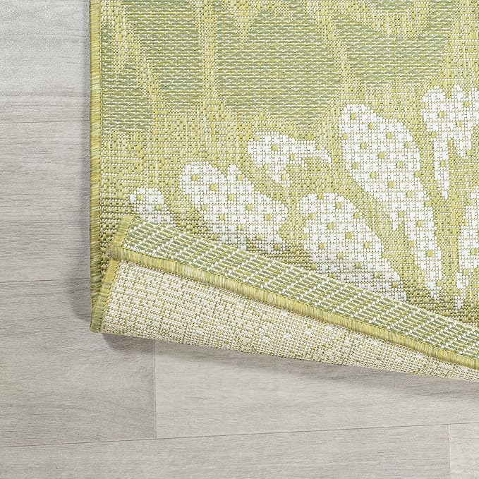JONATHAN Y Floral Textured Weave Indoor Outdoor Area Rug 9X12 Green/Cream - Image 4