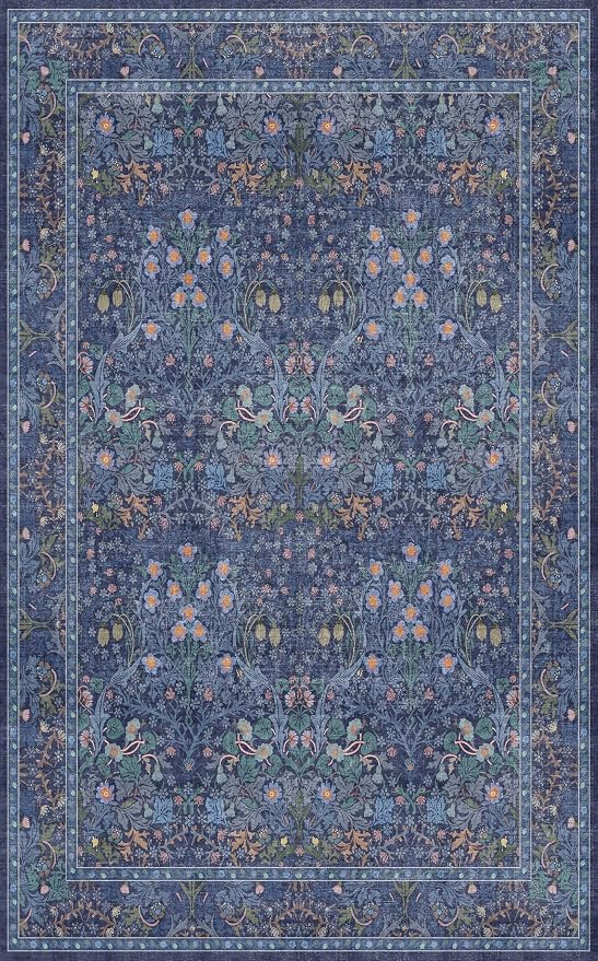 Vintage Dark Blue Living Room Rug 5x8 Area Rug - Image 2