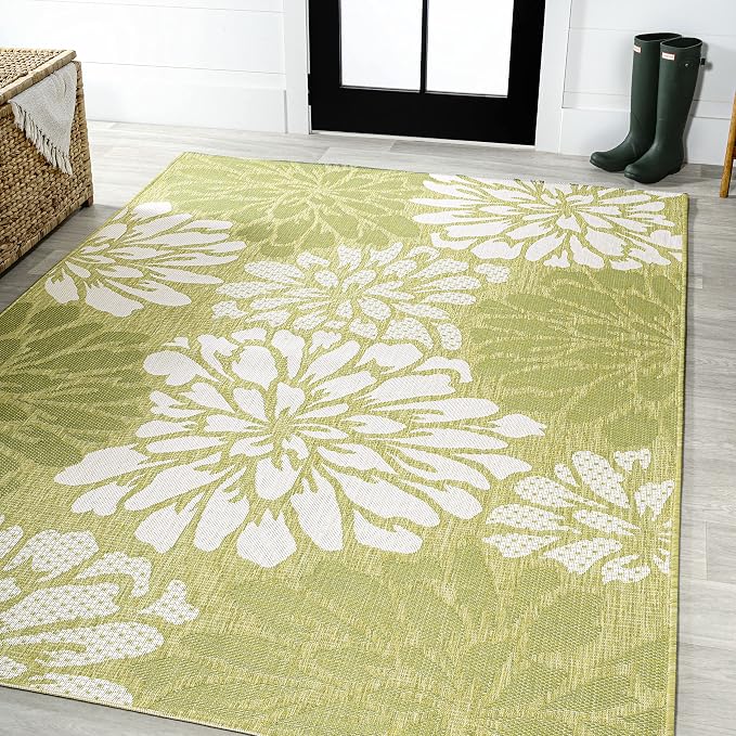 JONATHAN Y Floral Textured Weave Indoor Outdoor Area Rug 8X10 Green/Cream - Image 3