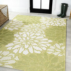 JONATHAN Y Floral Textured Weave Indoor Outdoor Area Rug 9X12 Green/Cream - Image 3