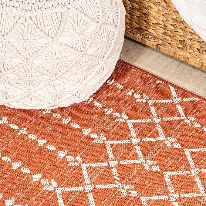 JONATHAN Y Moroccan Geometric Indoor Outdoor Runner Rug 2X8 Orange/Cream - Image 5