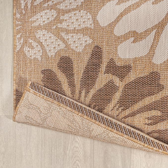 JONATHAN Y Floral Textured Weave Indoor Outdoor Area Rug 4X6 Brown/Cream - Image 4