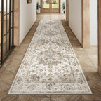2x8 Washable Neutral Runner Rug Brown Vintage Hallway Kitchen Carpet Non-Slip by WondRg