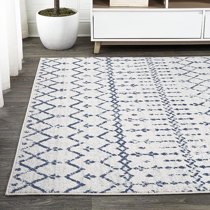 JONATHAN Y Boho Vintage Diamond Cream/Navy Indoor Area Rug 4X6 ft, Moroccan Hype - Image 3