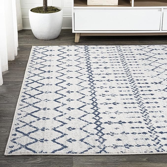 JONATHAN Y Boho Vintage Diamond Cream/Navy Indoor Area Rug 8X10 ft, Moroccan - Image 3
