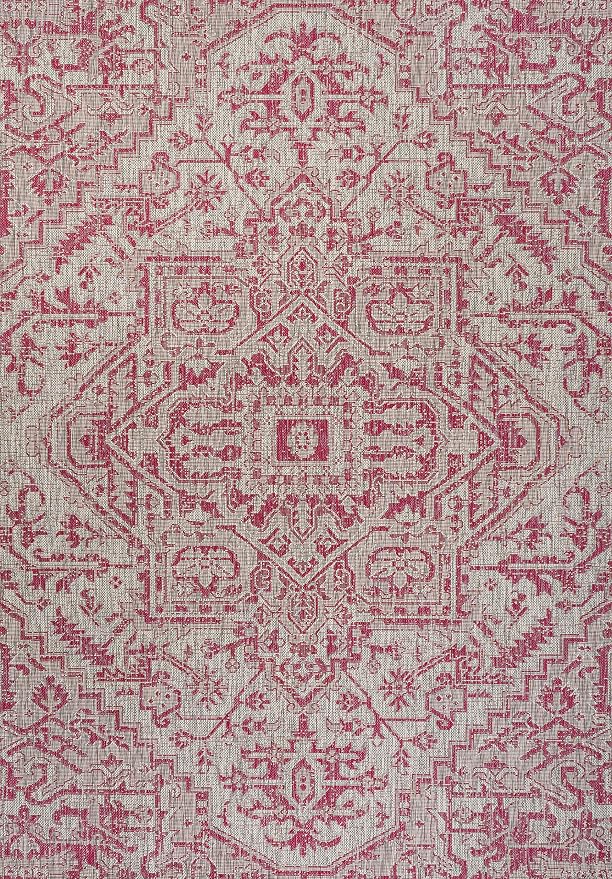 JONATHAN Y Boho Medallion Indoor Outdoor Area Rug 9X12 Light Gray/Fuchsia - Image 9