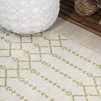 JONATHAN Y Moroccan Geometric Indoor Outdoor Square Area Rug 5X5 Cream/Green - Image 3
