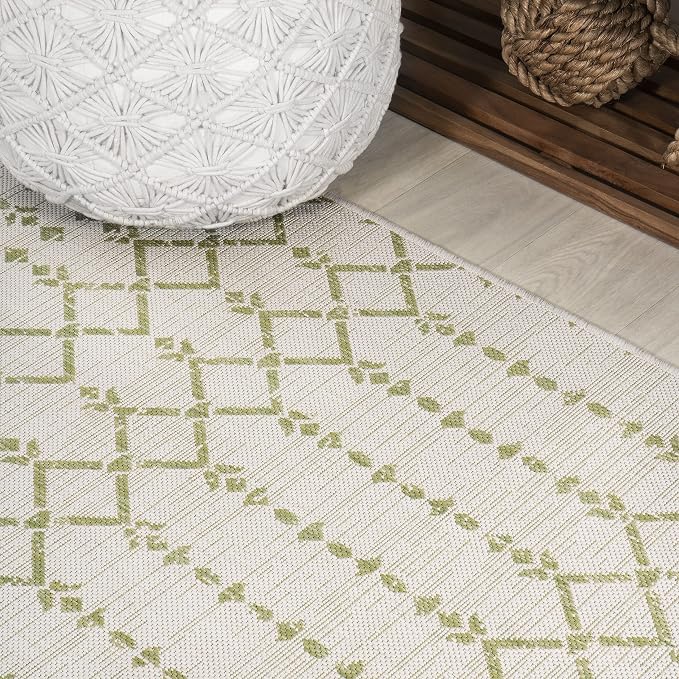 JONATHAN Y Moroccan Geometric Indoor Outdoor Square Area Rug 5X5 Cream/Green - Image 3