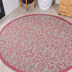 JONATHAN Y Vintage Filigree Indoor Outdoor Round Area Rug 5 Ft Light by JONATHANY