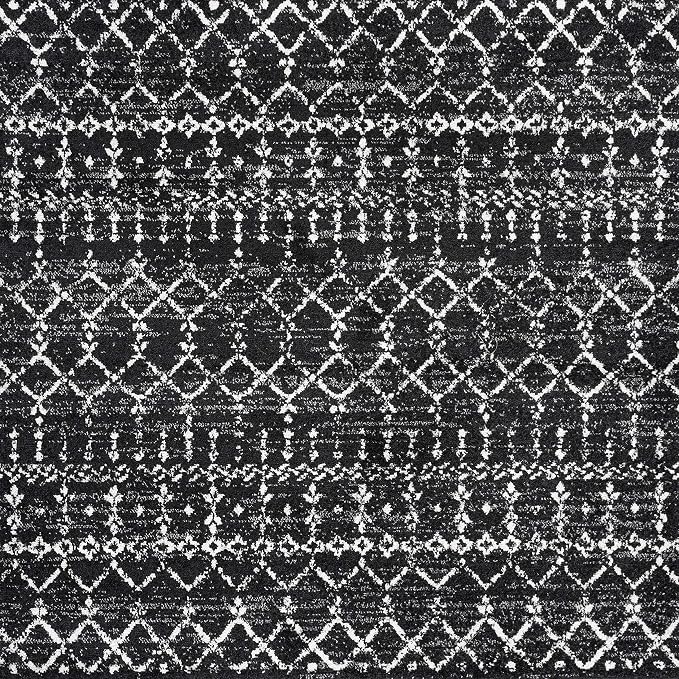 JONATHAN Y Boho Vintage Diamond Black/Ivory Square Area Rug 5X5 ft, Moroccan - Image 2