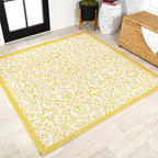 JONATHAN Y Vintage Filigree Indoor Outdoor Square Area Rug 5X5 Cream/Yellow by JONATHANY