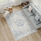 5x7 Washable Neutral Area Rug Blue Vintage Living Room Bedroom Carpet Non-Slip - Image 2