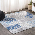 JONATHAN Y Tropics Palm Leaves Indoor Outdoor Square Area Rug 6X6 Gray/Blue by JONATHANY