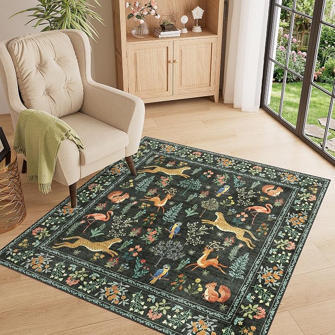 DUKINO 4x4 Square Area Rug for Entryway, Lightweight Animal Print Washable Rug - Image 2