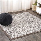 JONATHAN Y Vintage Filigree Indoor Outdoor Square Area Rug 5X5 Taupe/Espresso by JONATHANY