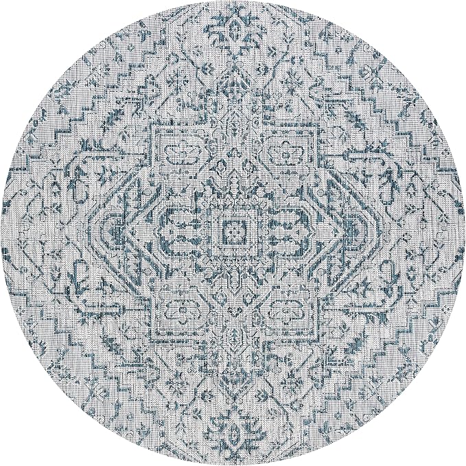 JONATHAN Y Boho Medallion Indoor Outdoor Round Area Rug 4 Ft Teal/Gray - Image 8