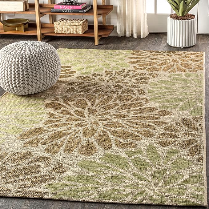 JONATHAN Y Floral Textured Weave Indoor Outdoor Area Rug 3X5 Sage/Brown - Image 3