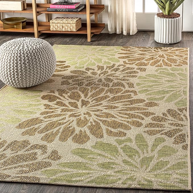 JONATHAN Y Floral Textured Weave Indoor Outdoor Area Rug 4X6 Sage/Brown - Image 3