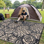 Outdoor Plastic Straw Rug Waterproof Patio 6x9 Black Brown Floral Mat - Image 4
