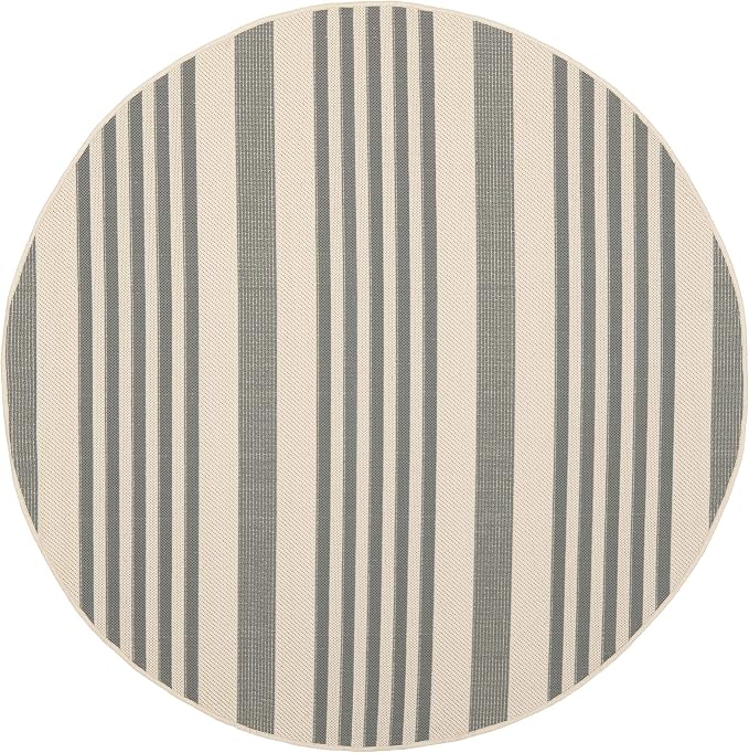 SAFAVIEH Courtyard Collection 4' Round Grey/Bone CY6062 Stripe Indoor/ - Image 3