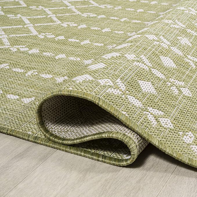 JONATHAN Y Moroccan Geometric Indoor Outdoor Area Rug 4X6 Light Green/Cream - Image 5