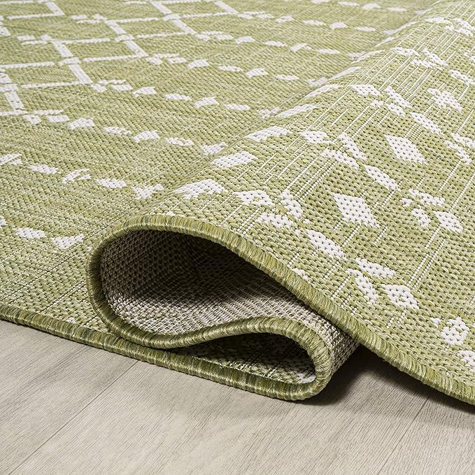 JONATHAN Y Moroccan Geometric Indoor Outdoor Area Rug 8X10 Light Green/Cream - Image 6