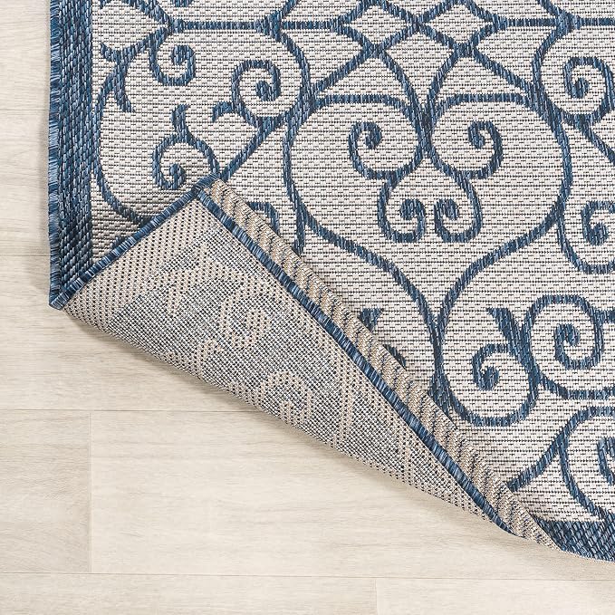 JONATHAN Y Vintage Filigree Indoor Outdoor Area Rug 5X8 Blue/Cream, Madrid - Image 4