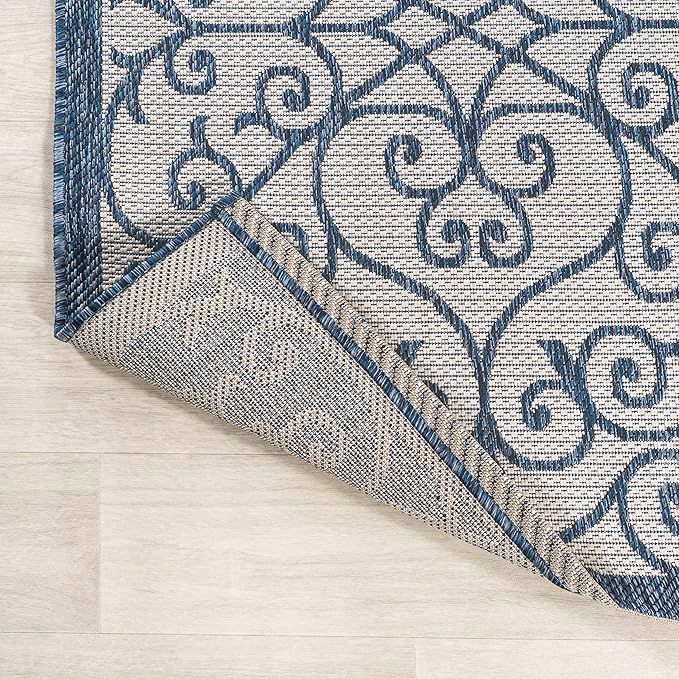 JONATHAN Y Vintage Filigree Indoor Outdoor Square Area Rug 5X5 Blue/Cream - Image 3