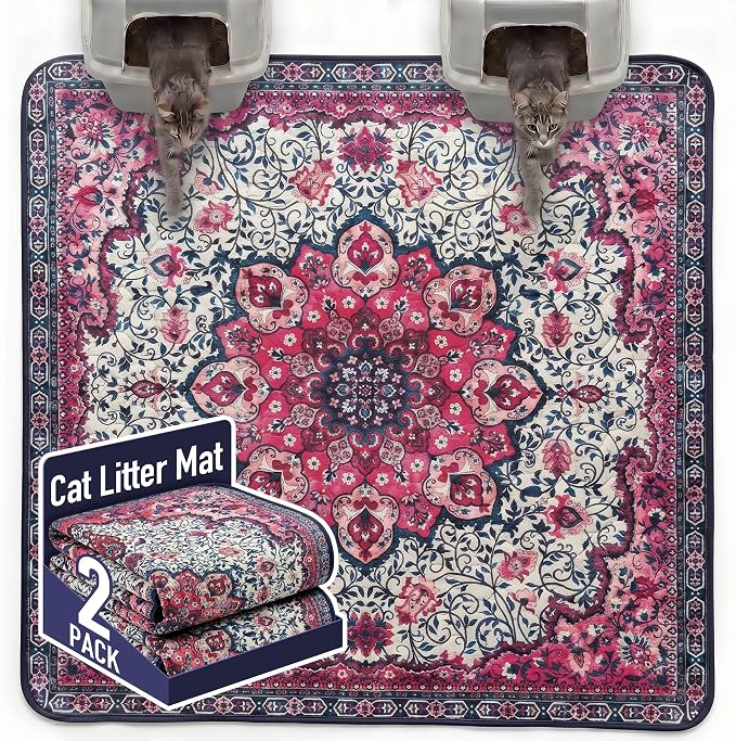 Hompet Cat Litter Mat 2 Pack, 72x72 Large Machine Washable Trapping Mats by Hompet
