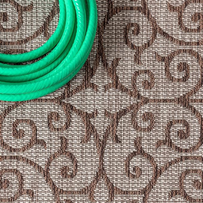 JONATHAN Y Vintage Filigree Indoor Outdoor Square Area Rug 5X5 Taupe/Espresso - Image 4