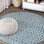 JONATHAN Y Moroccan Geometric Indoor Outdoor Round Area Rug 8 Ft Teal/Gray by JONATHANY