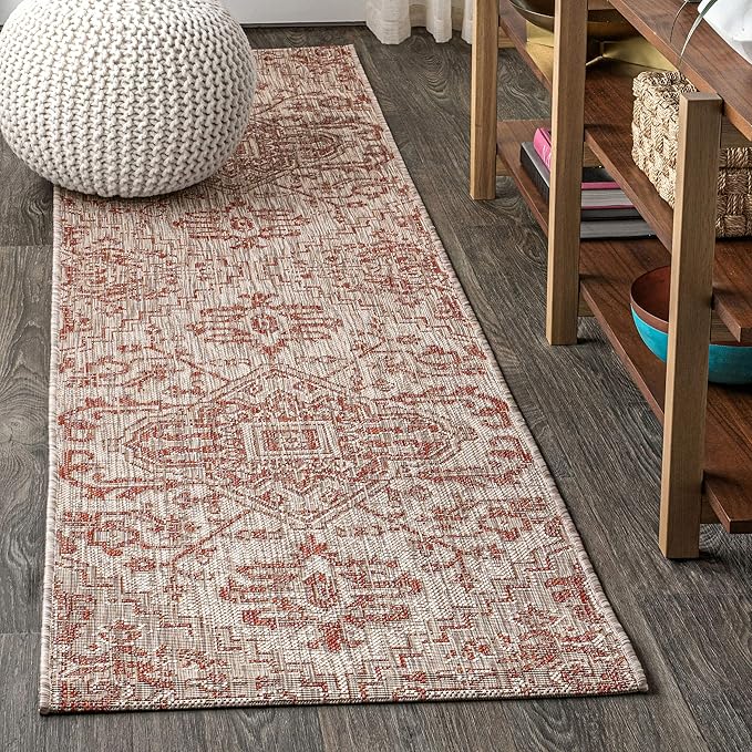 JONATHAN Y Boho Medallion Indoor Outdoor Runner Rug 2X8 Red/Taupe, Estrella by JONATHANY