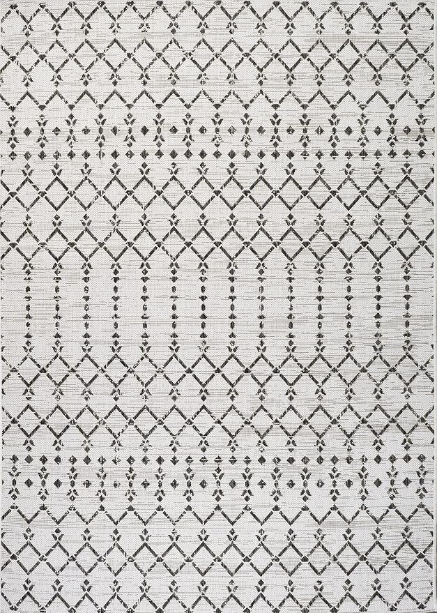 JONATHAN Y Moroccan Geometric Indoor Outdoor Area Rug 9X12 Cream/Black - Image 9