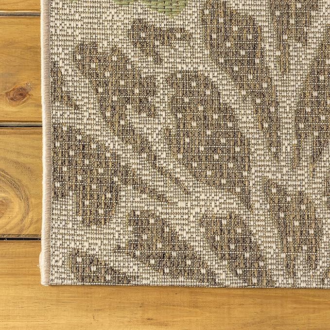 JONATHAN Y Floral Textured Weave Indoor Outdoor Square Area Rug 9X9 Sage/Brown - Image 6