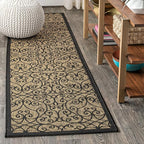 JONATHAN Y Vintage Filigree Indoor Outdoor Runner Rug 2X20 Black/Khaki by JONATHANY