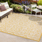 JONATHAN Y Vintage Filigree Indoor Outdoor Area Rug 8X10 Cream/Yellow, Madrid - Image 4