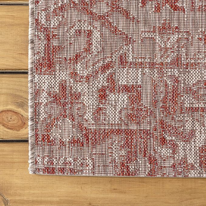 JONATHAN Y Boho Medallion Indoor Outdoor Round Area Rug 4 Ft Red/Taupe - Image 7