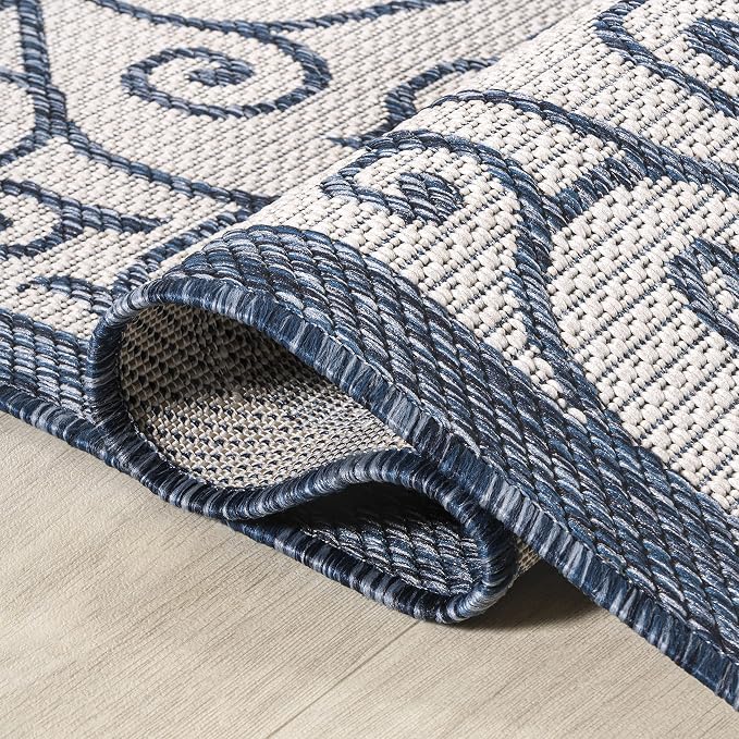 JONATHAN Y Vintage Filigree Indoor Outdoor Area Rug 8X10 Blue/Cream, Madrid - Image 5