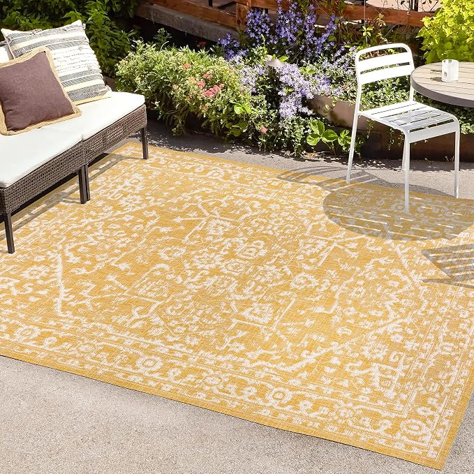 JONATHAN Y Boho Medallion Indoor Outdoor Area Rug 55X36.5 Yellow/Cream - Image 3