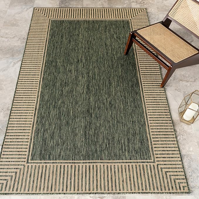 Nuloom Asha Green/Brown, Striped Border, Soft and Cozy, High Traffic, Easy Clean by nuLOOM