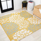 JONATHAN Y Floral Textured Weave Indoor Outdoor Square Area Rug 5X5 Yellow/Cream by JONATHANY