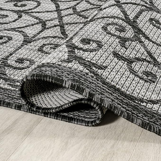 JONATHAN Y Vintage Filigree Indoor Outdoor Square Area Rug 8X8 Light Gray/Black - Image 3