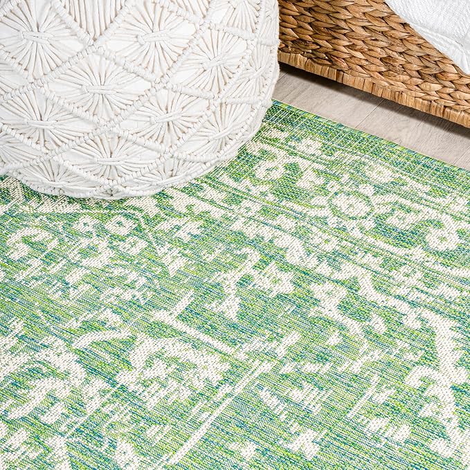 JONATHAN Y Boho Medallion Indoor Outdoor Square Area Rug 5X5 Cream/Green - Image 3
