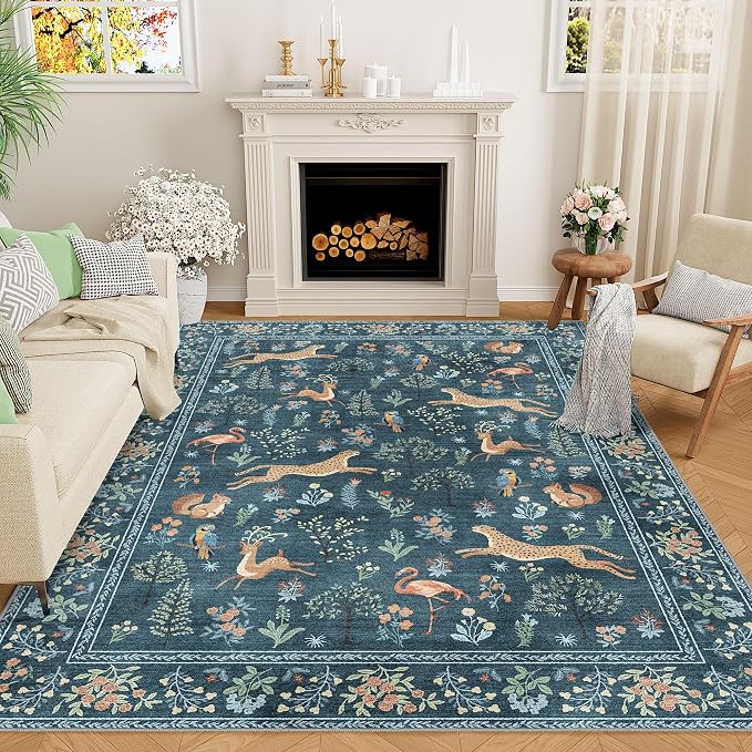 DUKINO 5x7 Rug, Washable Animal Living Room Rug by DUKINO