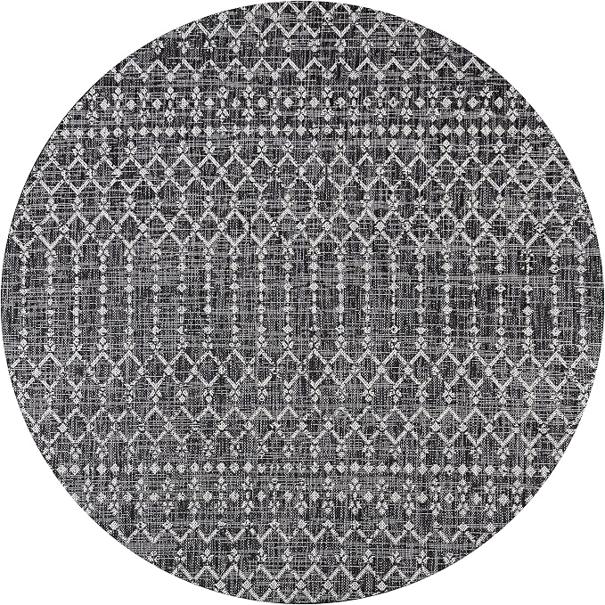 JONATHAN Y Moroccan Geometric Indoor Outdoor Round Area Rug 6 Ft Black/Gray - Image 9