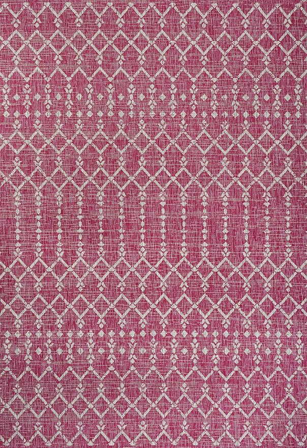 JONATHAN Y Moroccan Geometric Indoor Outdoor Area Rug 9X12 Fuchsia/Light Gray - Image 9