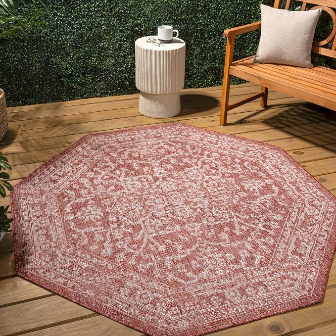 JONATHAN Y Boho Medallion Indoor Outdoor Octagon Area Rug 8 Ft Red/Taupe - Image 3