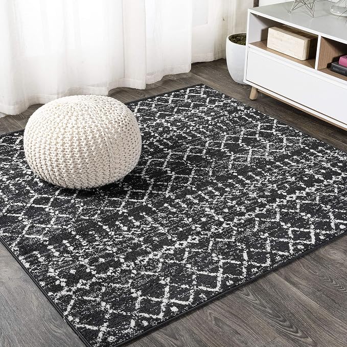 JONATHAN Y Boho Vintage Diamond Black/Ivory Square Area Rug 8X8 ft, Moroccan by JONATHANY